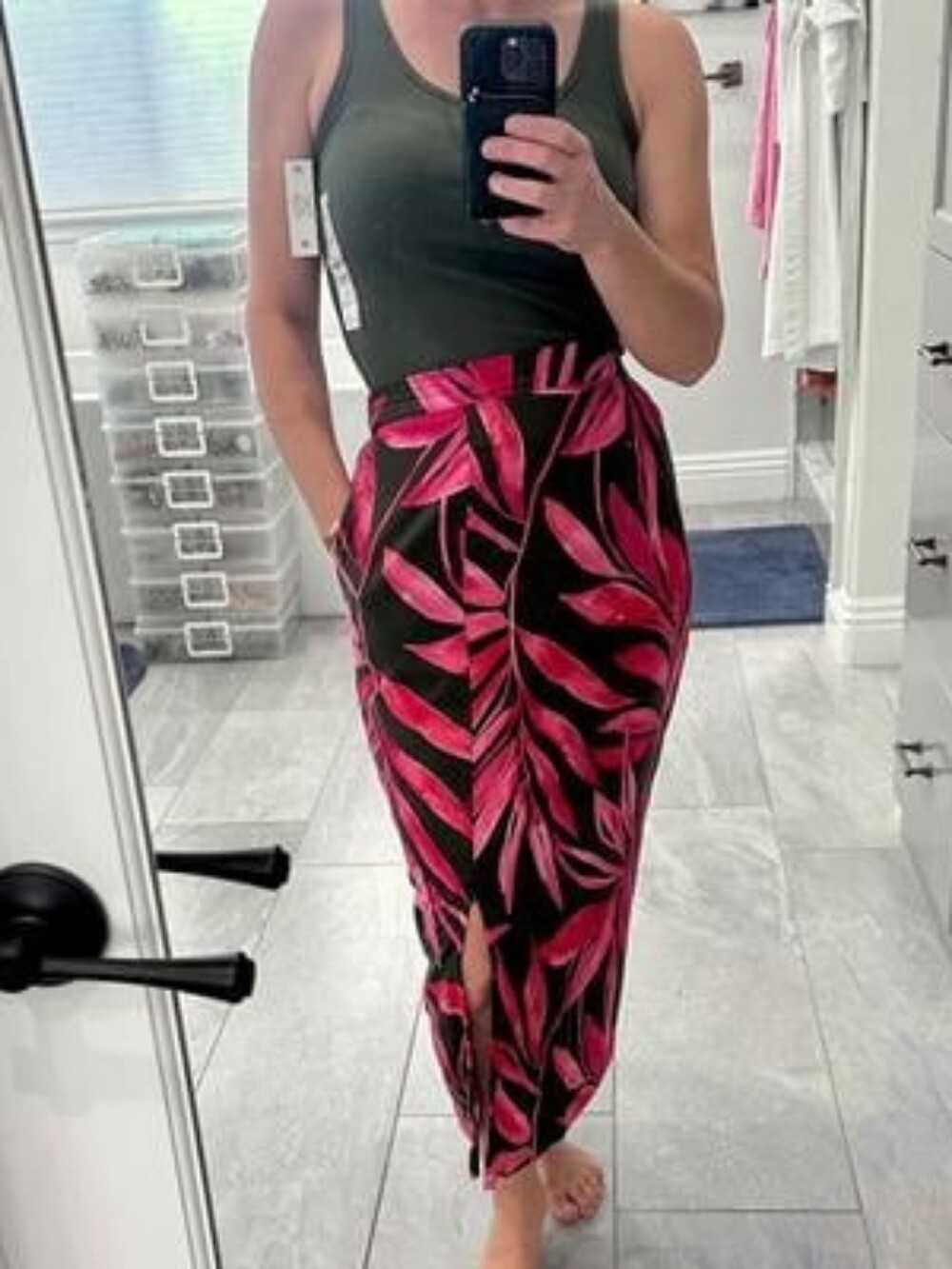 Linen Blend Floral Midi Gray Green Pink Beach Summer Coquette Girl